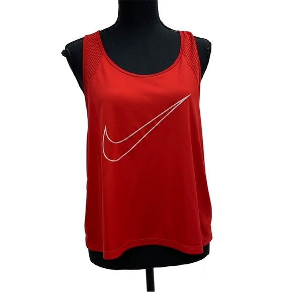 Nike Dri-Fit Red Women Training Tank Top mesh swoosh logo Sz L - Picture 1 of 10